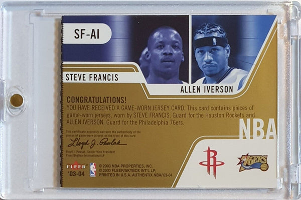2003 Fleer Authentix Allen Iverson Steve Francis #PATCH Game Worn Dual Jerseys