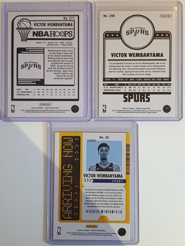 2023 Panini NBA Hoops Victor Wembanyama LOT of 3 Rookie #277 #298 #26 RC - Rare