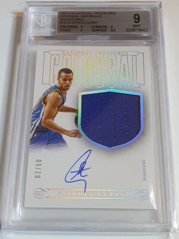 2013 National Treasures Stephen Curry PATCH AUTO /60 Game Worn Jersey - BGS 9