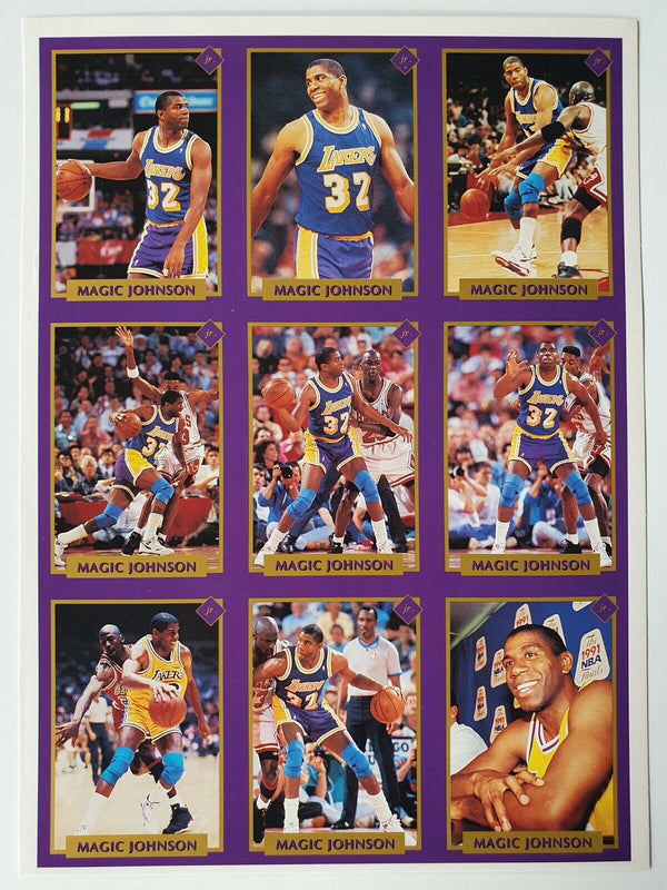 1991 Tuff Stuff Jr. Magic Johnson (9 Card Set) Uncut Sheet - Rare