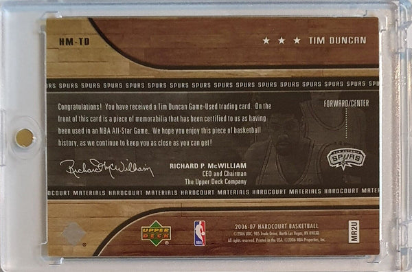 2006 Upper Deck Hardcourt Tim Duncan #PATCH Game Worn Jersey - Ready to Grade