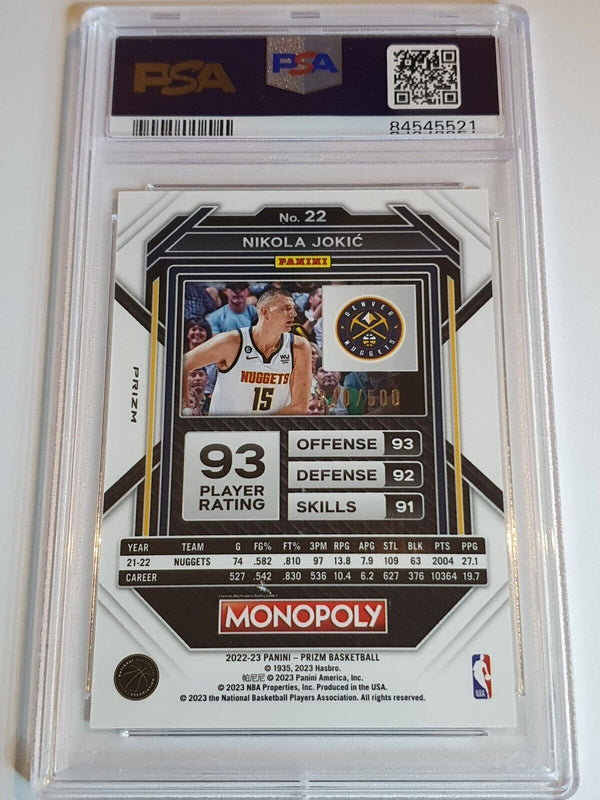 2022 Prizm Monopoly Nikola Jokic #22 GOLD SHIMMER /500 Holo - PSA 9 (POP 17)