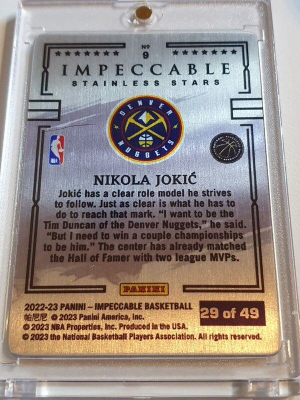 2022 Panini Impeccable Nikola Jokic #9 PURPLE /49 Stainless Stars - Rare
