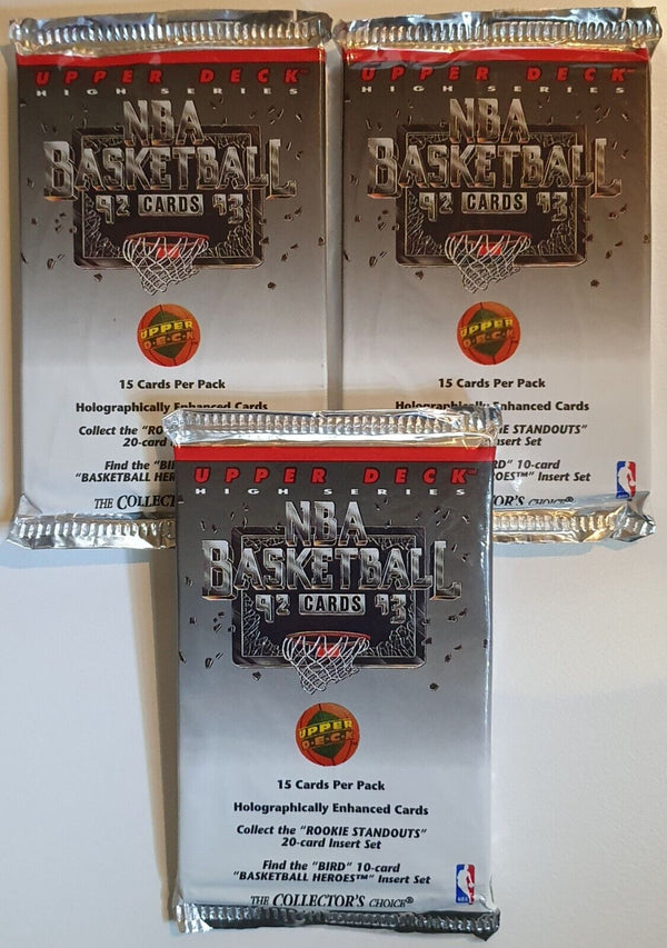 Lot of 3 x Packs of 1992-93 Upper Deck Basketball High Series - Sealed Pack