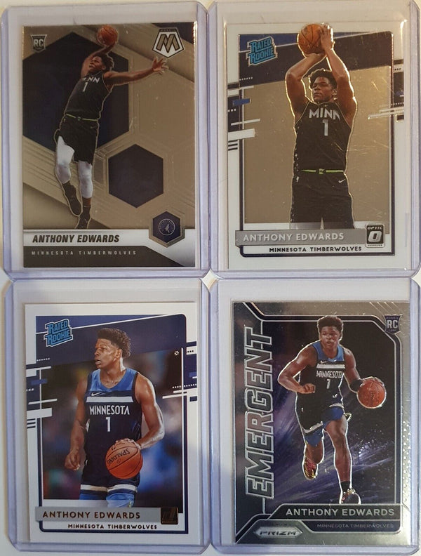 2020 Panini Anthony Edwards Rookie Lot of 4 RCs Prizm Mosaic Optic Donruss