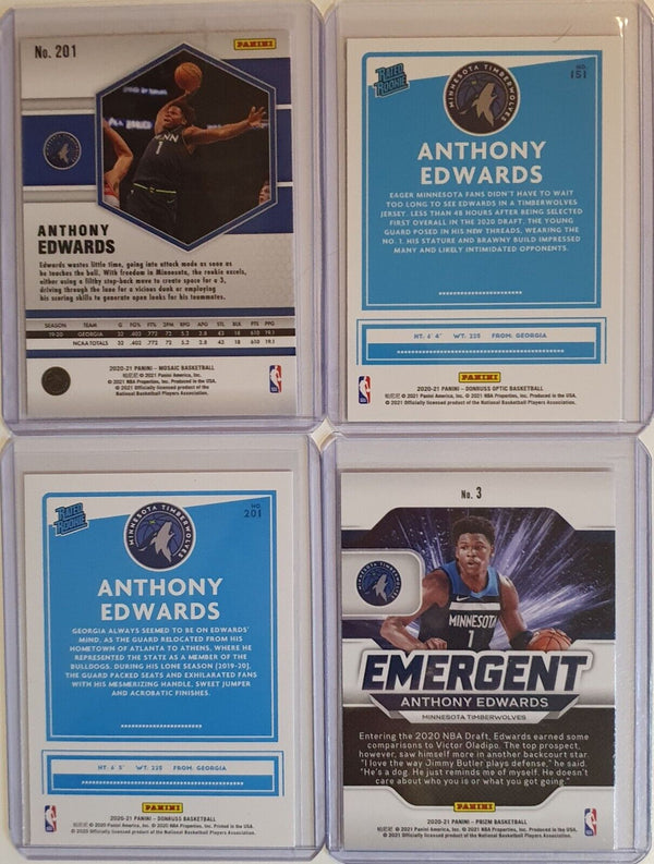 2020 Panini Anthony Edwards Rookie Lot of 4 RCs Prizm Mosaic Optic Donruss