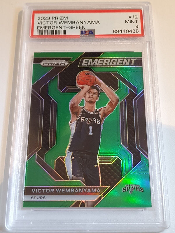 2023 Prizm Victor Wembanyama Rookie #12 GREEN Holo Emergent RC - PSA 9 (Low POP)