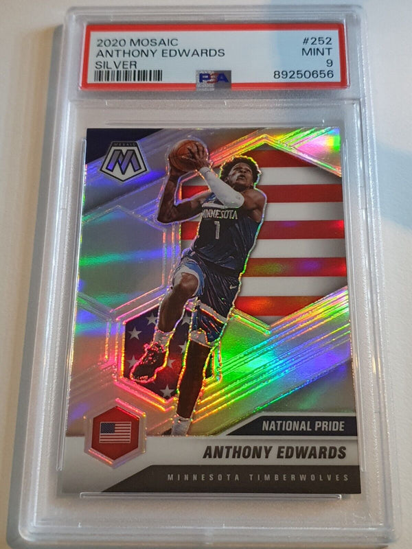 2020 Panini Mosaic Anthony Edwards Rookie SILVER HOLO RC National Pride - PSA 9