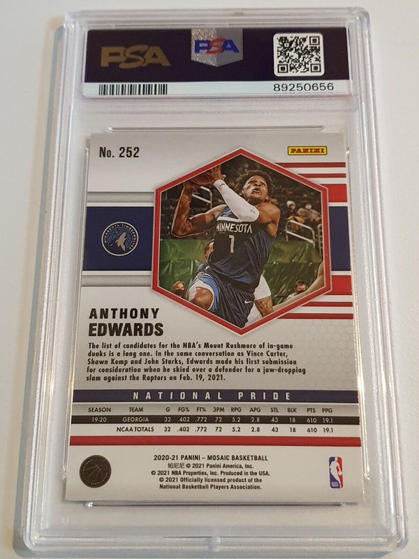 2020 Panini Mosaic Anthony Edwards Rookie SILVER HOLO RC National Pride - PSA 9