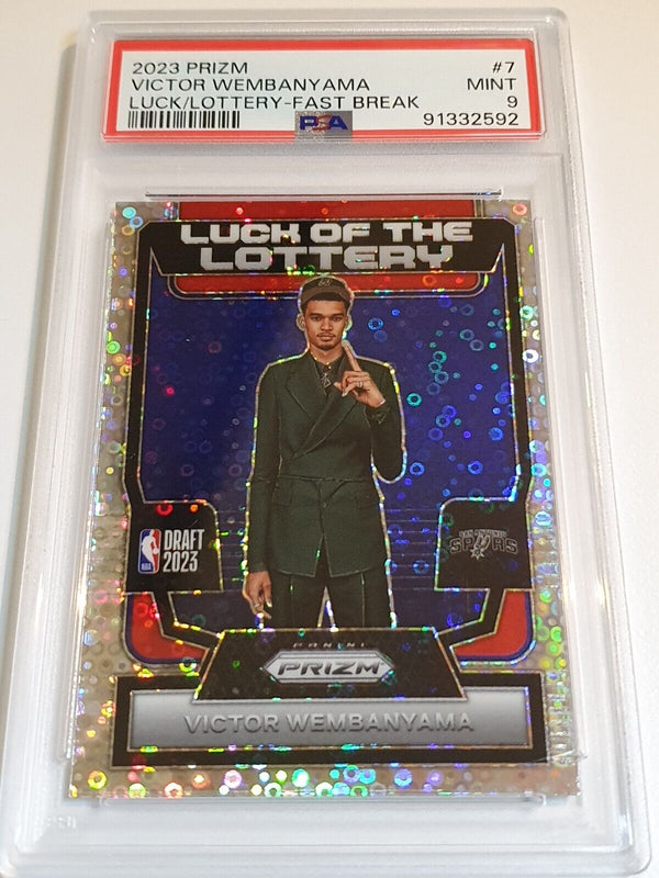 2023 Prizm Victor Wembanyama Rookie #7 FAST BREAK Holo Luck of the Lottery PSA 9