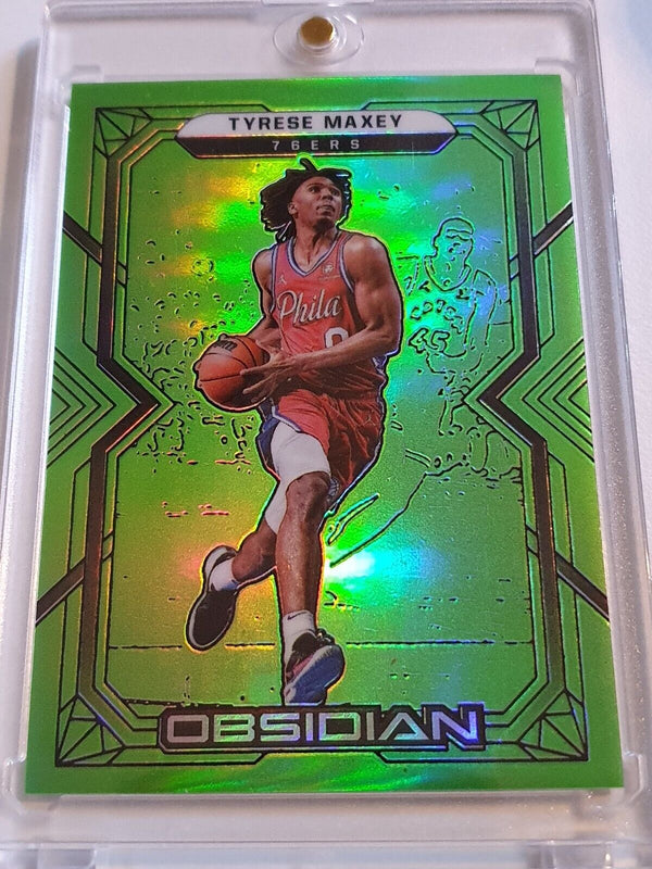 2021 Panini Obsidian Tyrese Maxey #55 ELECTRIC ETCH GREEN FLOOD /25 Holo - Rare
