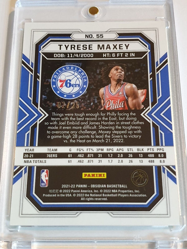 2021 Panini Obsidian Tyrese Maxey #55 ELECTRIC ETCH GREEN FLOOD /25 Holo - Rare
