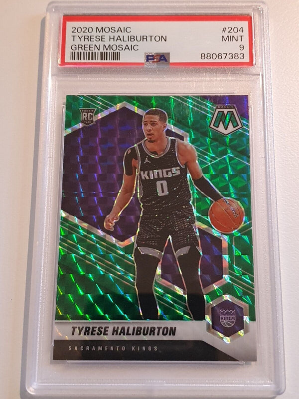 2020 Panini Mosaic Tyrese Haliburton Rookie #204 GREEN MOSAIC HOLO RC - PSA 9