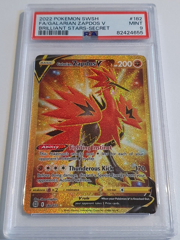 2022 Pokemon SWSH Galarian Zapdos V 182/172 SECRET Brillian Stars - PSA 9