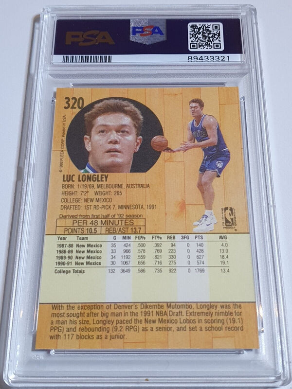 1991 Fleer Luc Longley Rookie #320 RC - PSA 9 (POP 12)