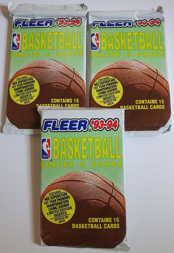 Lot of 3 x Packs of 1993-94 Fleer Basketball Series 2 Pack - Factory Sealed Pack