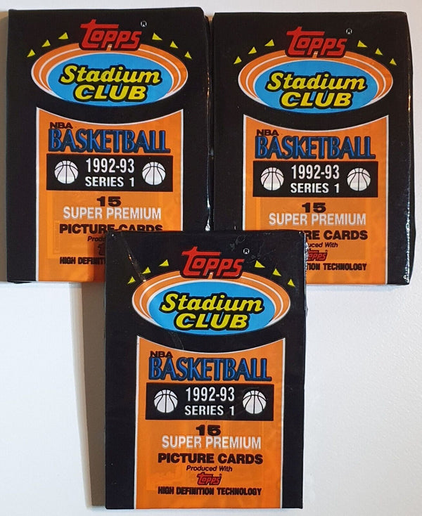 Lot of 3 x Packs of 1992-93 Topps Stadium Club Basketball Series 1 - Sealed