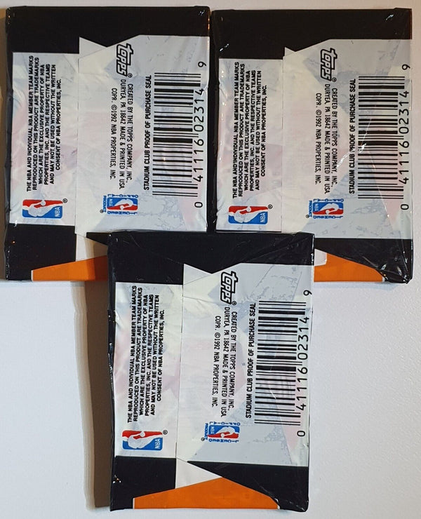 Lot of 3 x Packs of 1992-93 Topps Stadium Club Basketball Series 1 - Sealed