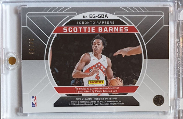 2023 Obsidian Scottie Barnes #PATCH PURPLE FLOOD /49 Game Worn Jersey - Rare