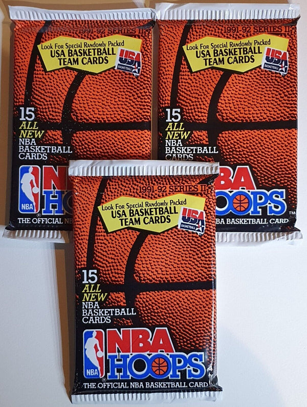 Lot of 3 x Packs of 1991-92 NBA Hoops Series 2 - Factory Sealed Pack