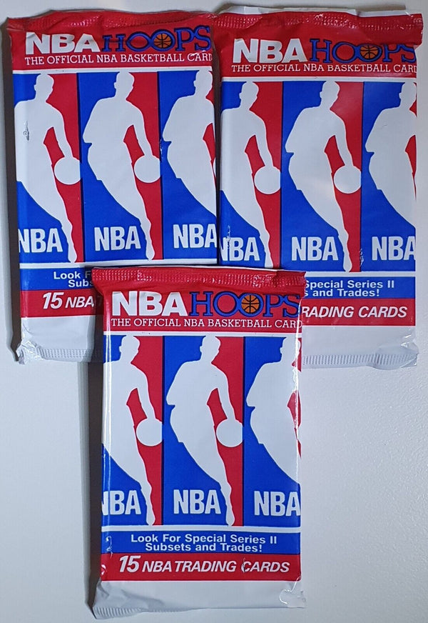 Lot of 3 x Packs of 1990-91 NBA Hoops Series 2 - Factory Sealed Pack