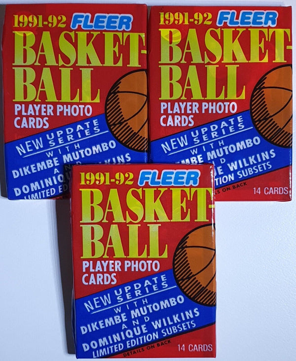 Lot of 3 x Packs of 1991 Fleer Basketball Update Series 2 - Factory Sealed Pack