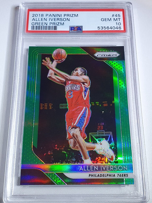 2018 Panini Prizm Allen Iverson #45 GREEN Holo - PSA 10 (POP 37)