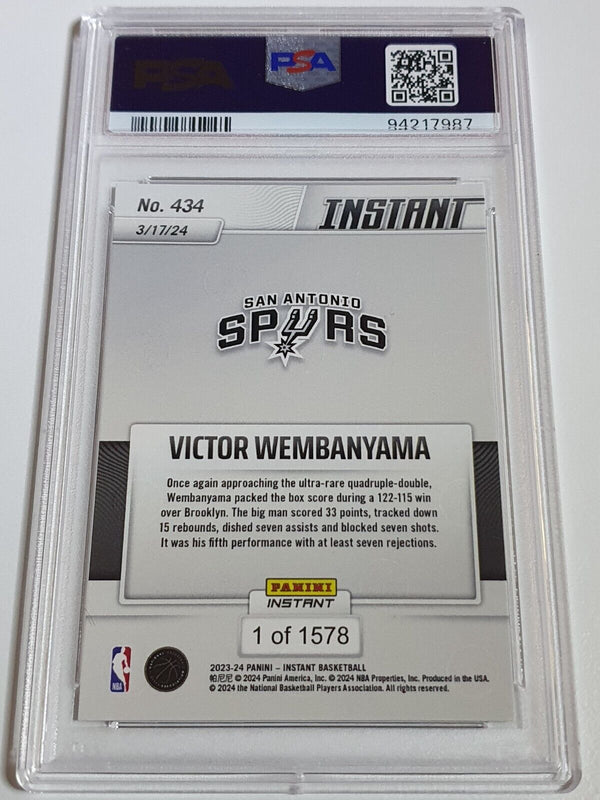 2023 Panini Instant Victor Wembanyama Rookie #434 /1578 RC - PSA 9 (Low POP)