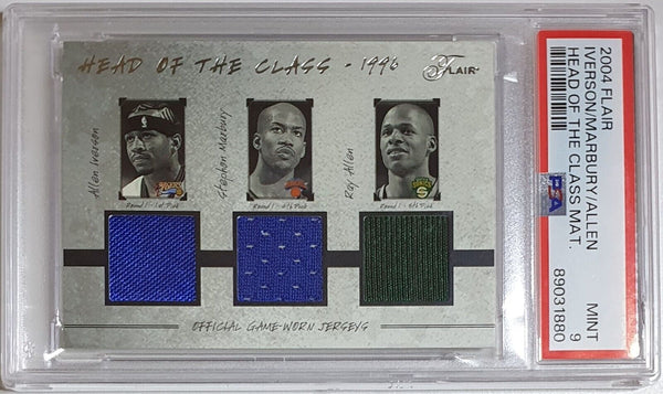 2004 Flair Allen Iverson Marbury Allen #PATCH /96 Triple Jerseys - PSA 9 (POP 1)