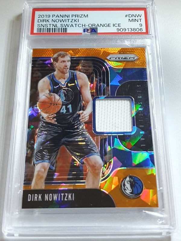 2019 Prizm Dirk Nowitzki #PATCH ORANGE CRACKED ICE Game Jersey - PSA 9 (POP 4)