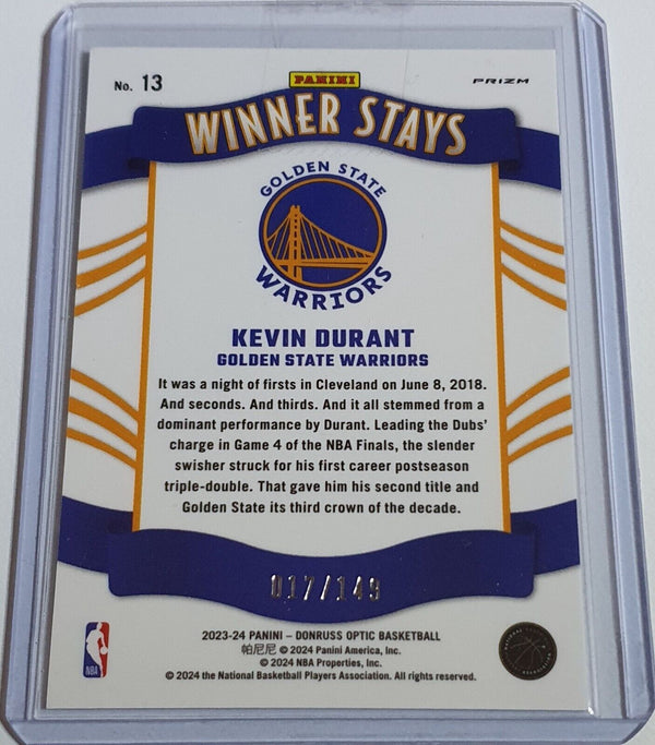 2023 Donruss Optic Kevin Durant #13 LIME GREEN Holo /149 Winners Stays - Rare