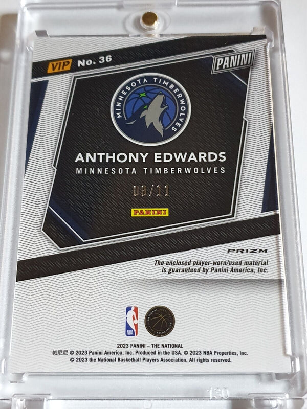 2023 Panini National VIP Anthony Edwards SILVER HYPER Prizm /11 Game Worn Jersey