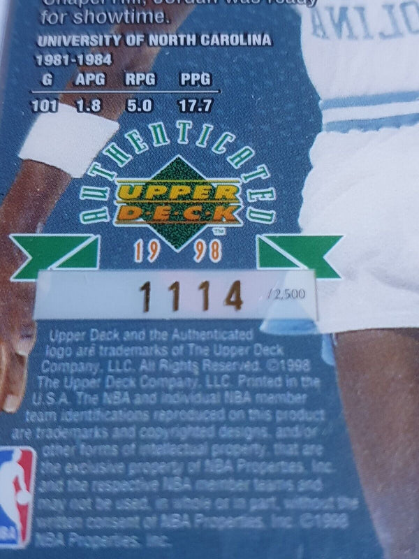 1998 Upper Deck Michael Jordan /2500 Jumbo Die-Cut A Higher Education 1981-1984