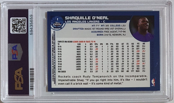 2002 Topps Chrome Shaquille O'Neal #1 REFRACTOR - PSA 9 (LOW POP)