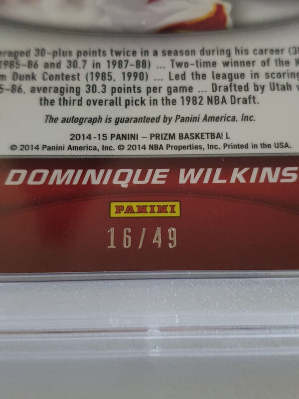 2014 Prizm Dominique Wilkins #AUTO PURPLE PURSAR /49 Holo - PSA 9 (POP 1)