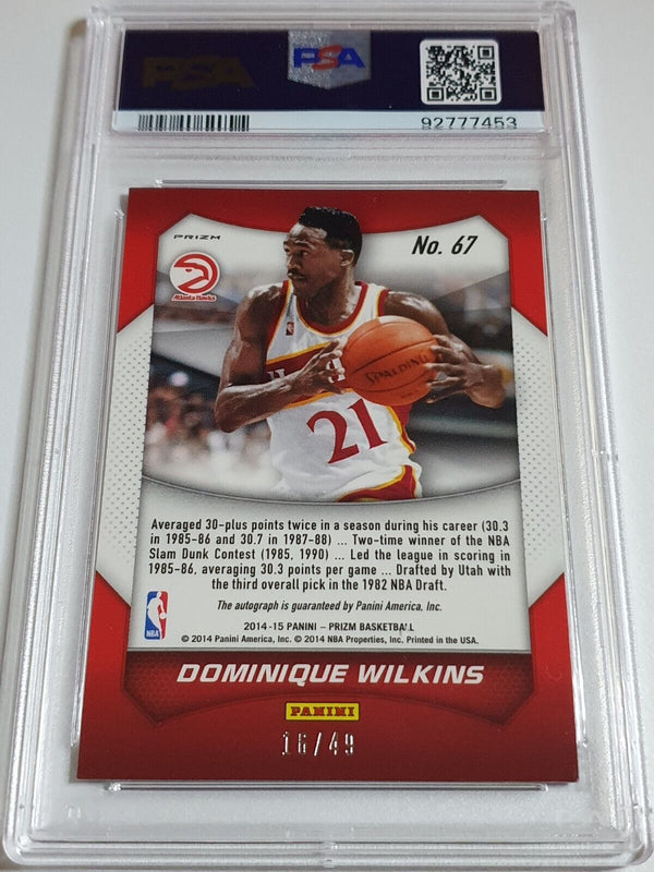 2014 Prizm Dominique Wilkins #AUTO PURPLE PURSAR /49 Holo - PSA 9 (POP 1)