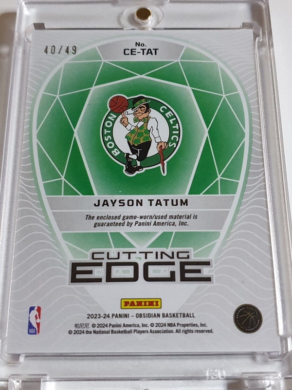 2023 Obsidian Jayson Tatum #PATCH PURPLE FLOOD /49 Holo Game Worn Jersey - Rare
