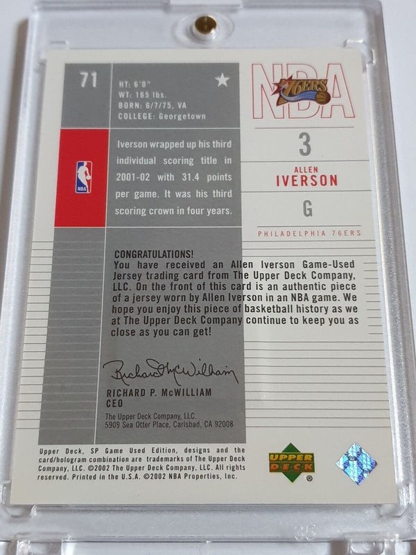 2002 UD SP Game Used Edition Allen Iverson #PATCH Game Worn Jersey - Rare