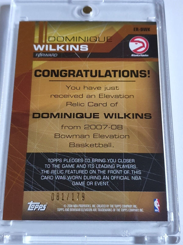 2007 Bowman Elevation Dominique Wilkins #PATCH GOLD /179 Game Worn Jersey - Rare
