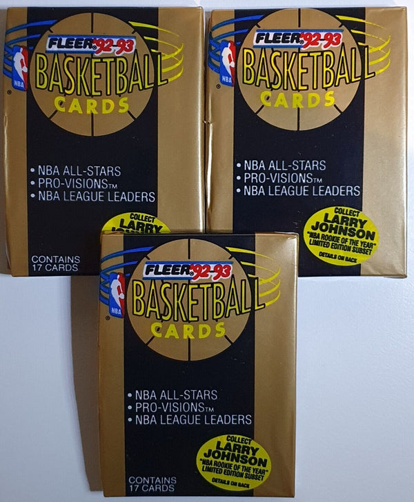 Lot of 3 x Packs of 1992-93 Fleer Basketball Cards - Factory Sealed Pack