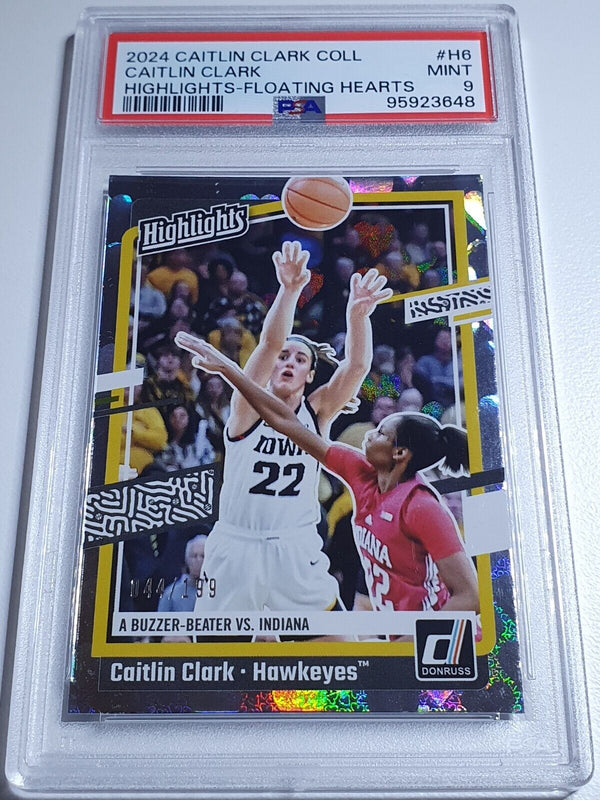 2024 Panini Caitlin Clark Rookie Collection #H6 FLOATING HEARTS /199 Holo PSA 9