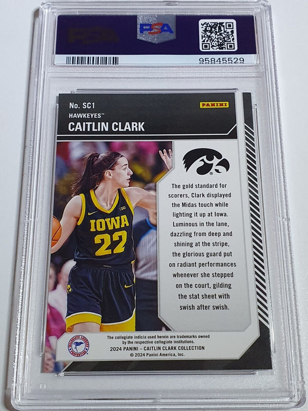 2024 Panini Caitlin Clark Rookie Collection #SC1 VORTEX /399 Holo PSA 9 (POP 3)