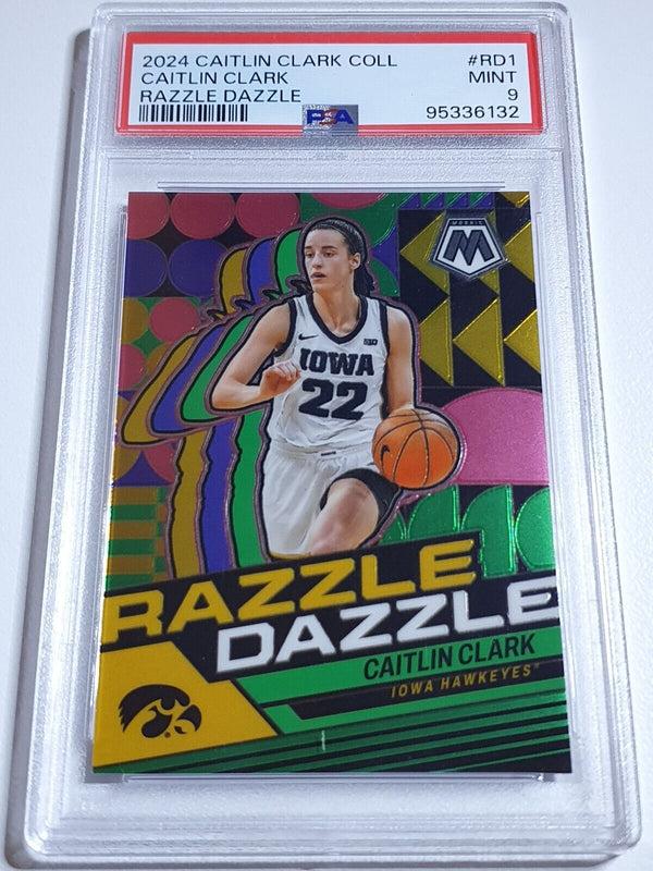 2024 Panini Caitlin Clark Rookie Collection #RD1 Prizm Razzle Dazzle - PSA 9