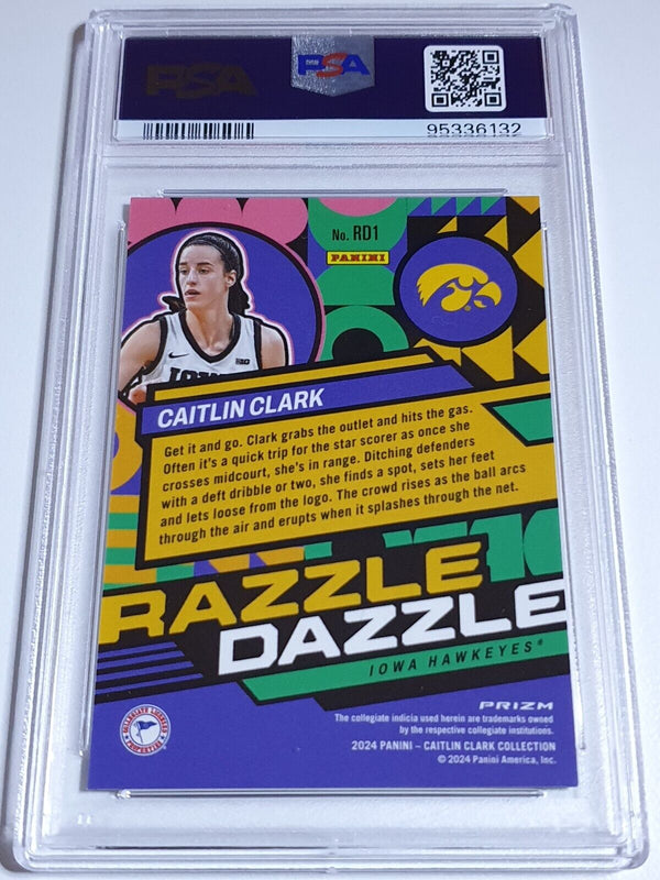 2024 Panini Caitlin Clark Rookie Collection #RD1 Prizm Razzle Dazzle - PSA 9