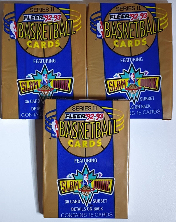 Lot of 3 x Packs of 1992 Fleer Basketball Cards Series 2 - Factory Sealed Pack