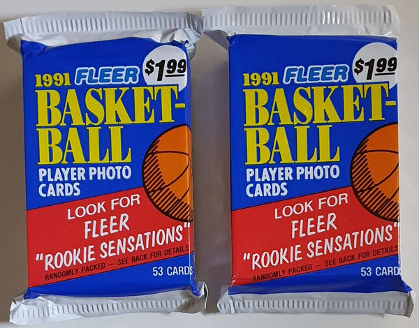 Lot of 2 x Packs of 1991 Fleer Basketball Series 1 Jumbo Cello - Factory Sealed