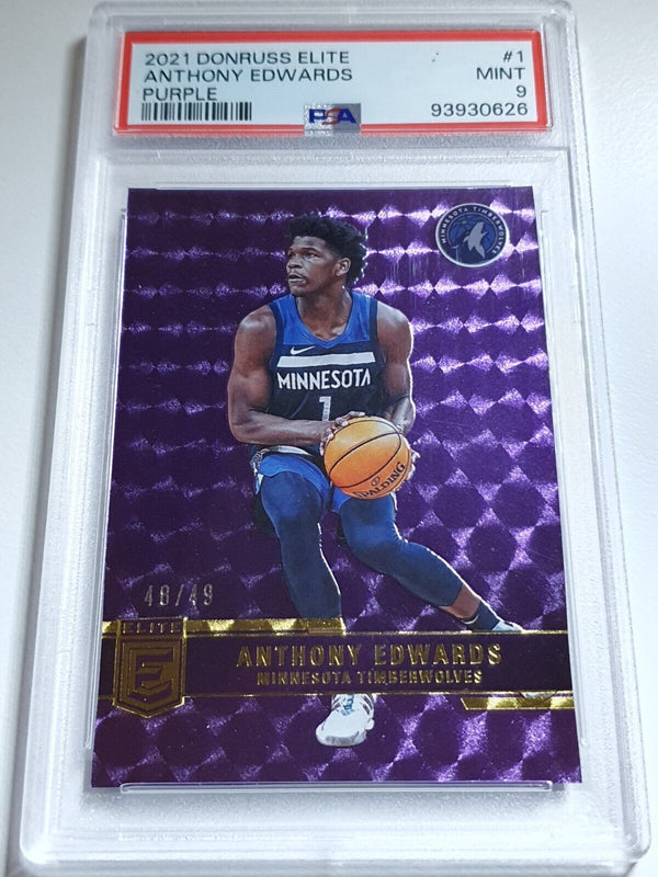 2021 Panini Donruss Elite Anthony Edwards #1 PURPLE /49 Holo - PSA 9 (POP 3)