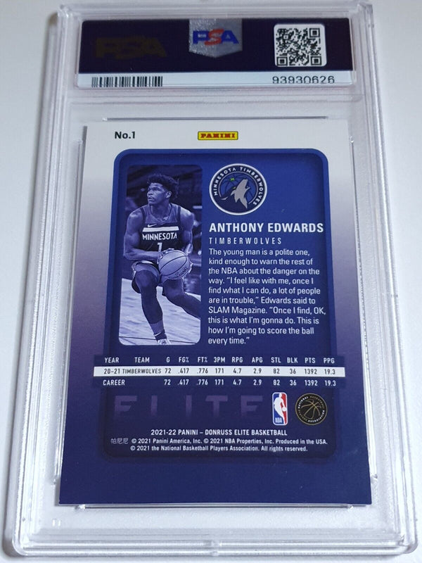 2021 Panini Donruss Elite Anthony Edwards #1 PURPLE /49 Holo - PSA 9 (POP 3)