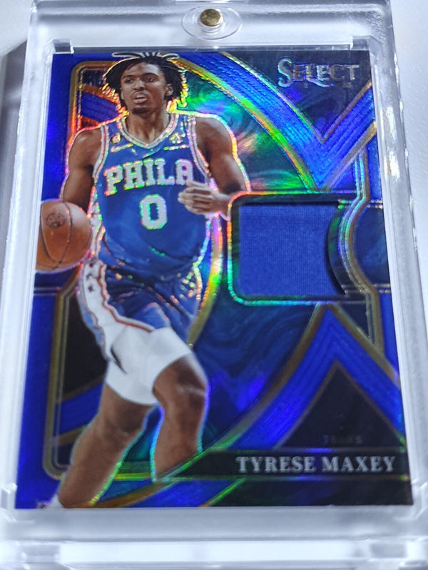 2022 Panini Select Tyrese Maxey #PATCH BLUE /75 Prizm Game Worn Jersey - Rare