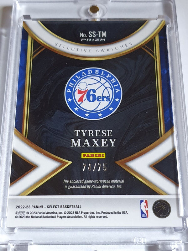 2022 Panini Select Tyrese Maxey #PATCH BLUE /75 Prizm Game Worn Jersey - Rare